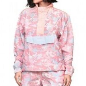 Kylie Camo Anorak Jacket Windbreaker Kangaroo Pocket‎ Oversized Half Zip Large
